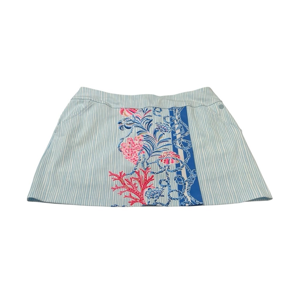 Lilly Pulitzer Luxletic Monica Skort Blue Striped Nautical Print 14 UPF‎ Resort